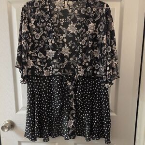 Cato Black and White Floral Mixed Print Top